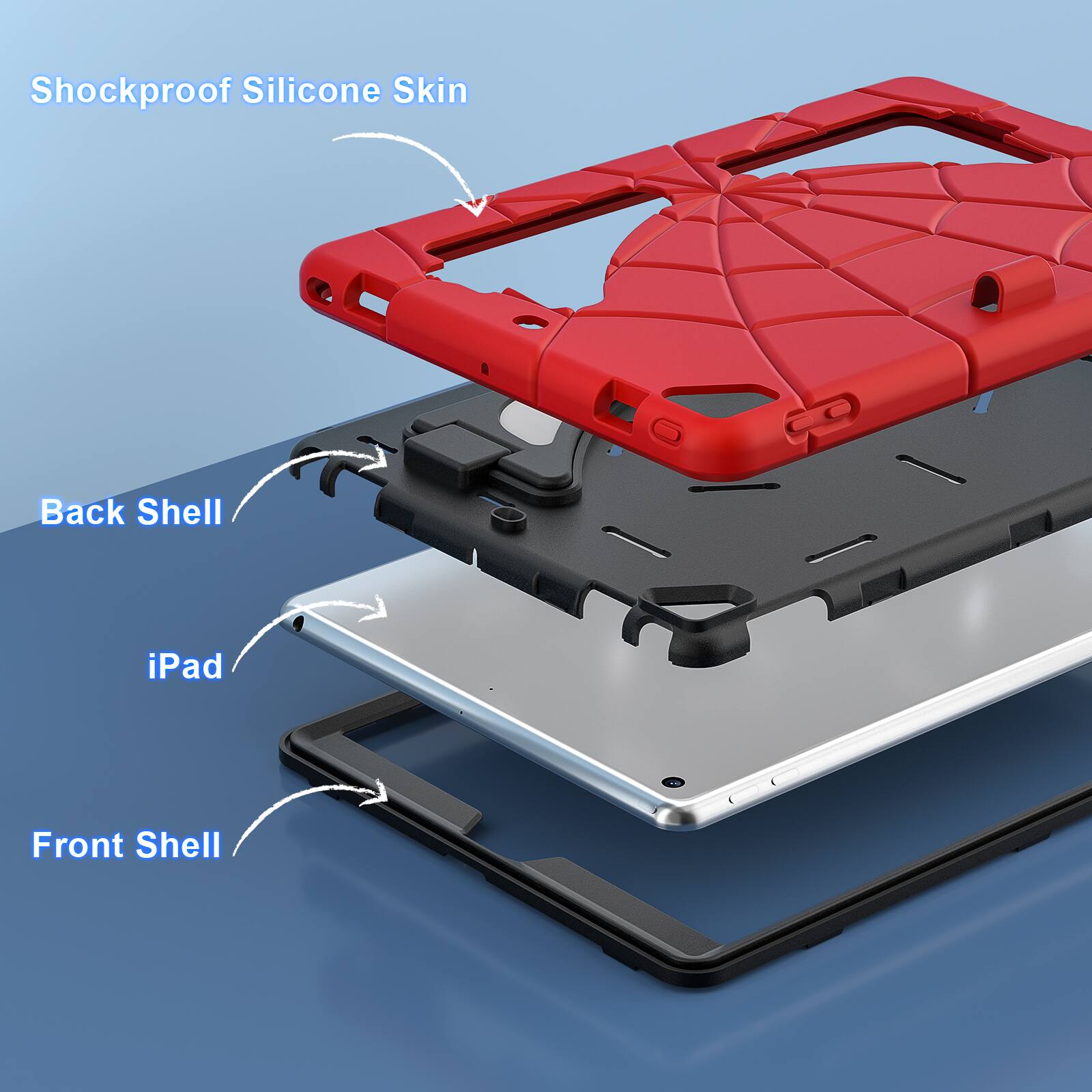 Shockproof Silicone Skin  
Back Shell  
iPad  
Front Shell