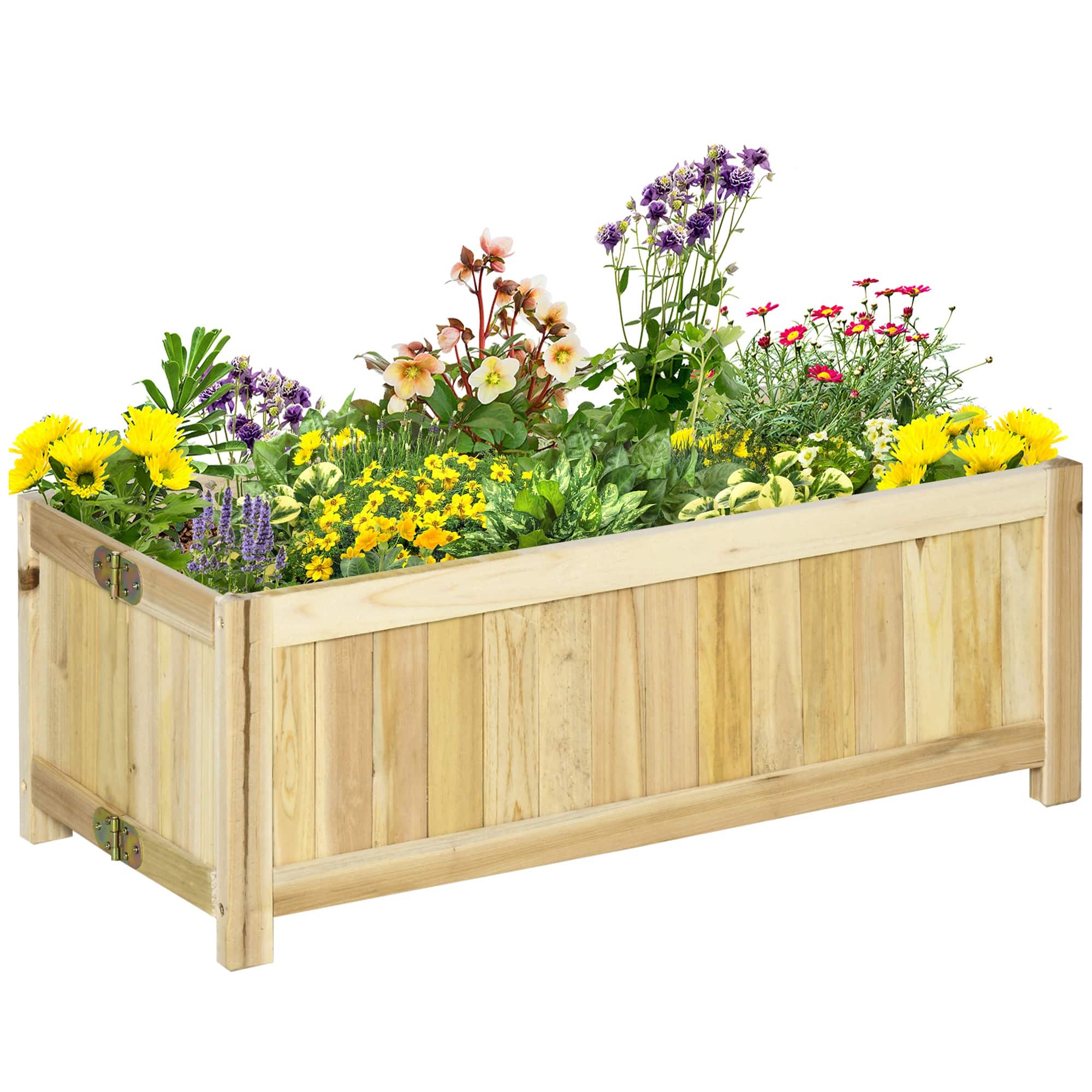 Outsunny - Foldable Raised Garden Bed, Wooden Planter Box, Herb Garden Planter with Drainage Holes - Natural wood finish price history on PriceWatchPro