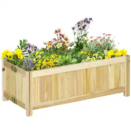 Outsunny - Foldable Raised Garden Bed, Wooden Planter Box, Herb Garden Planter with Drainage Holes - Natural wood finish