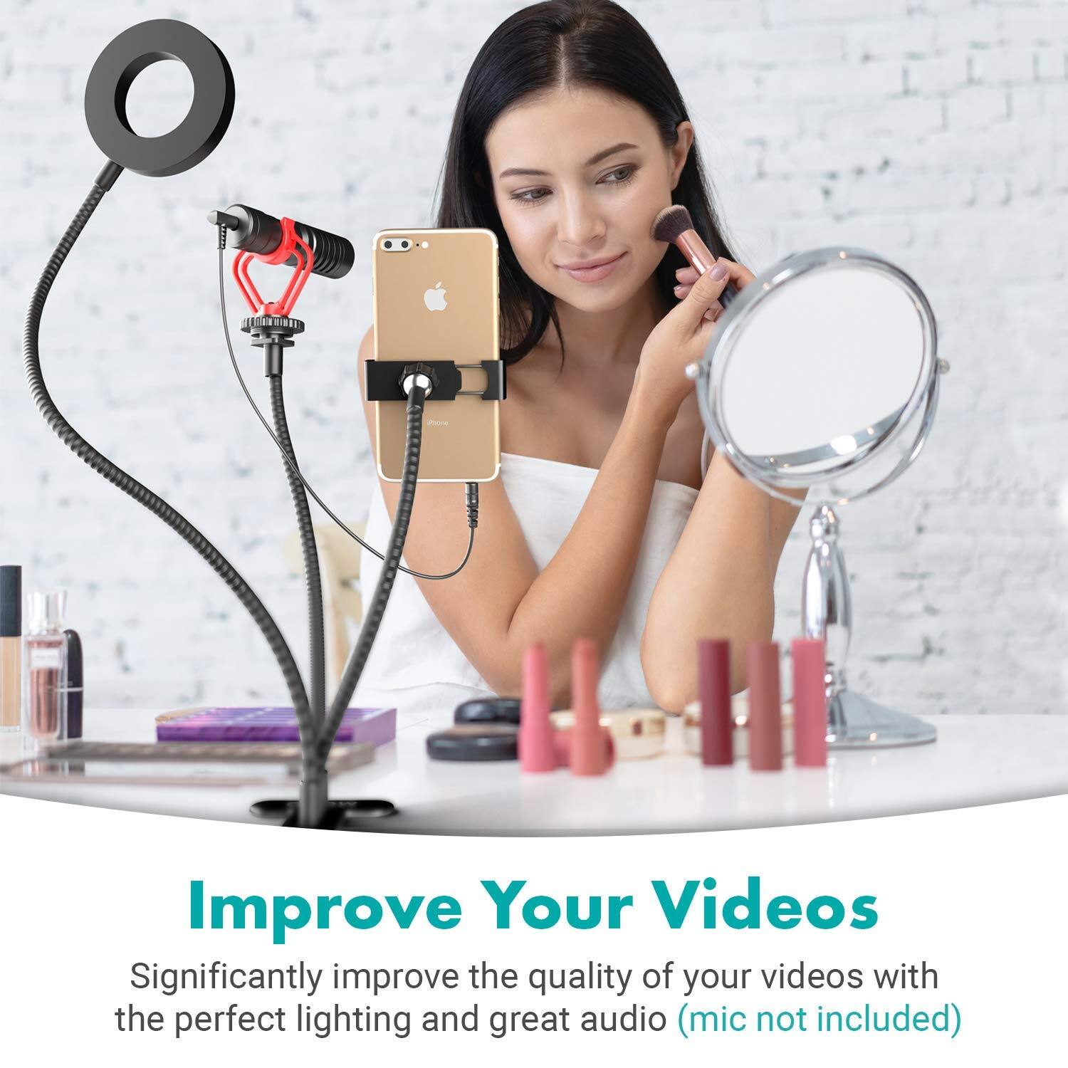 Improve Your Videos

Significantly improve the quality of your videos with the perfect lighting and great audio (mic not included)