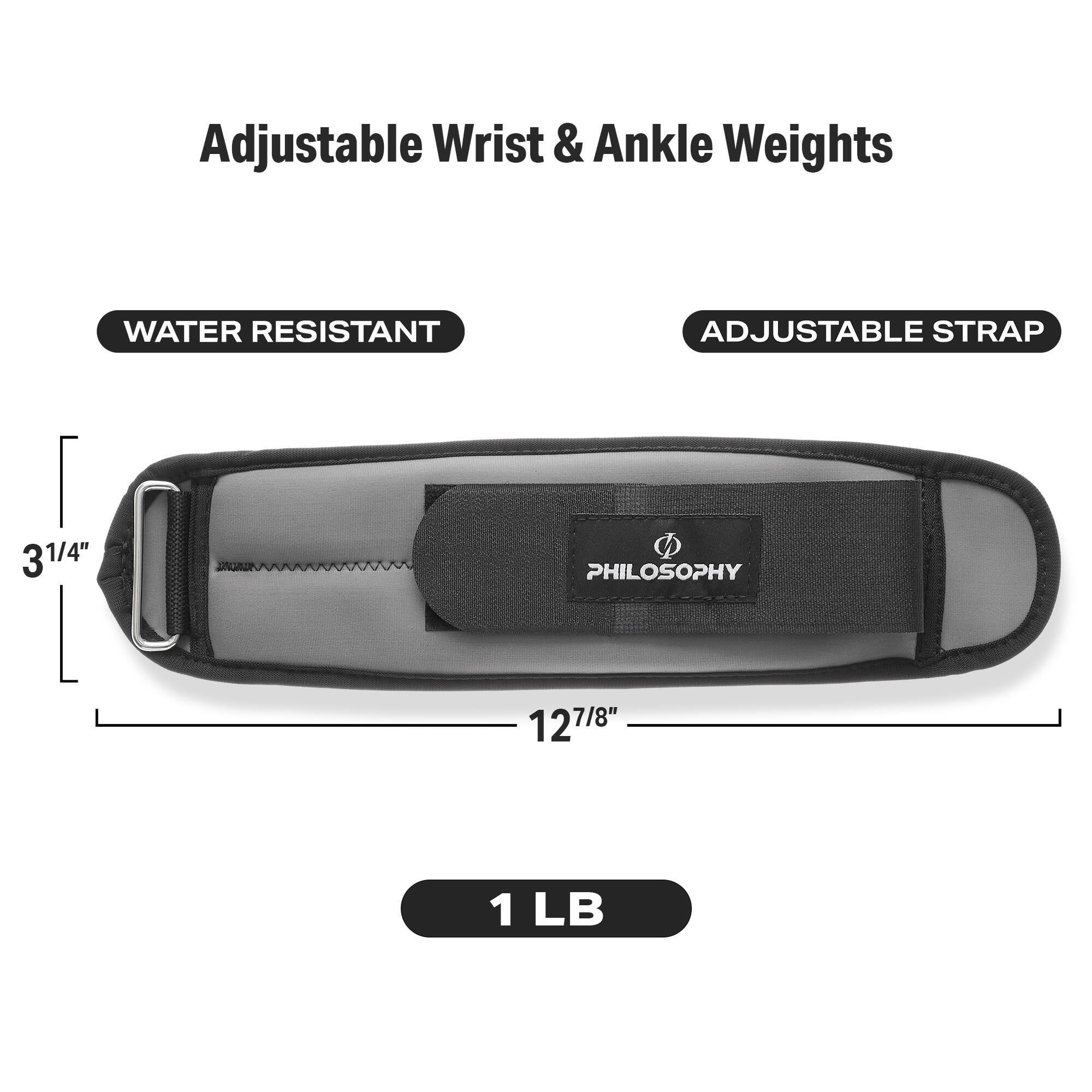 Adjustable Wrist & Ankle Weights

- WATER RESISTANT
- ADJUSTABLE STRAP

Dimensions:
- 3 1/4" (height)
- 12 7/8" (length)

Weight: 1 LB