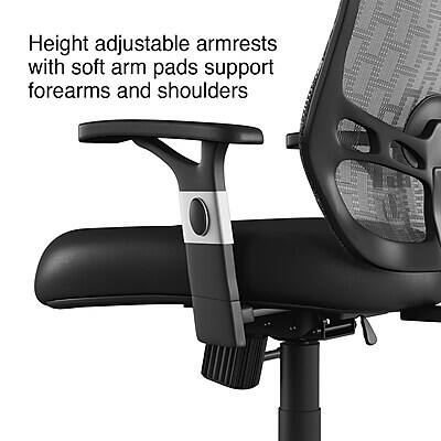 Height adjustable armrests with soft arm pads support forearms and shoulders