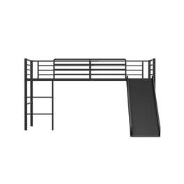 Ecooso - Twin Metal Loft Bed Frame with Slide, Safety Rails, and Ladder for Kids - Black