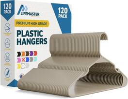 Lifemaster - Plastic Hangers – Heavy Duty, Non-Slip, Space-Saving, Holds 5 lbs, for Clothes, Dresses & Coats, Pack of 120 - Ivory