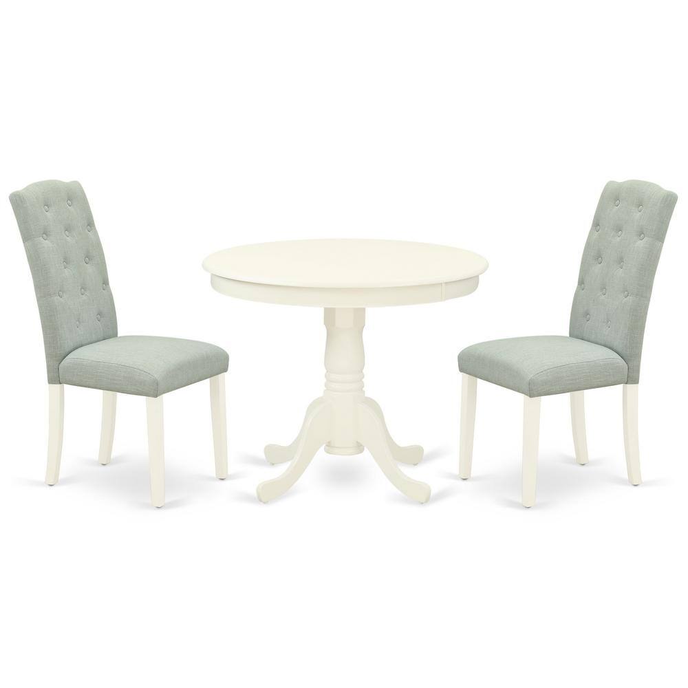 Back. East West Furniture - Dining Room Set Linen White - Brown.