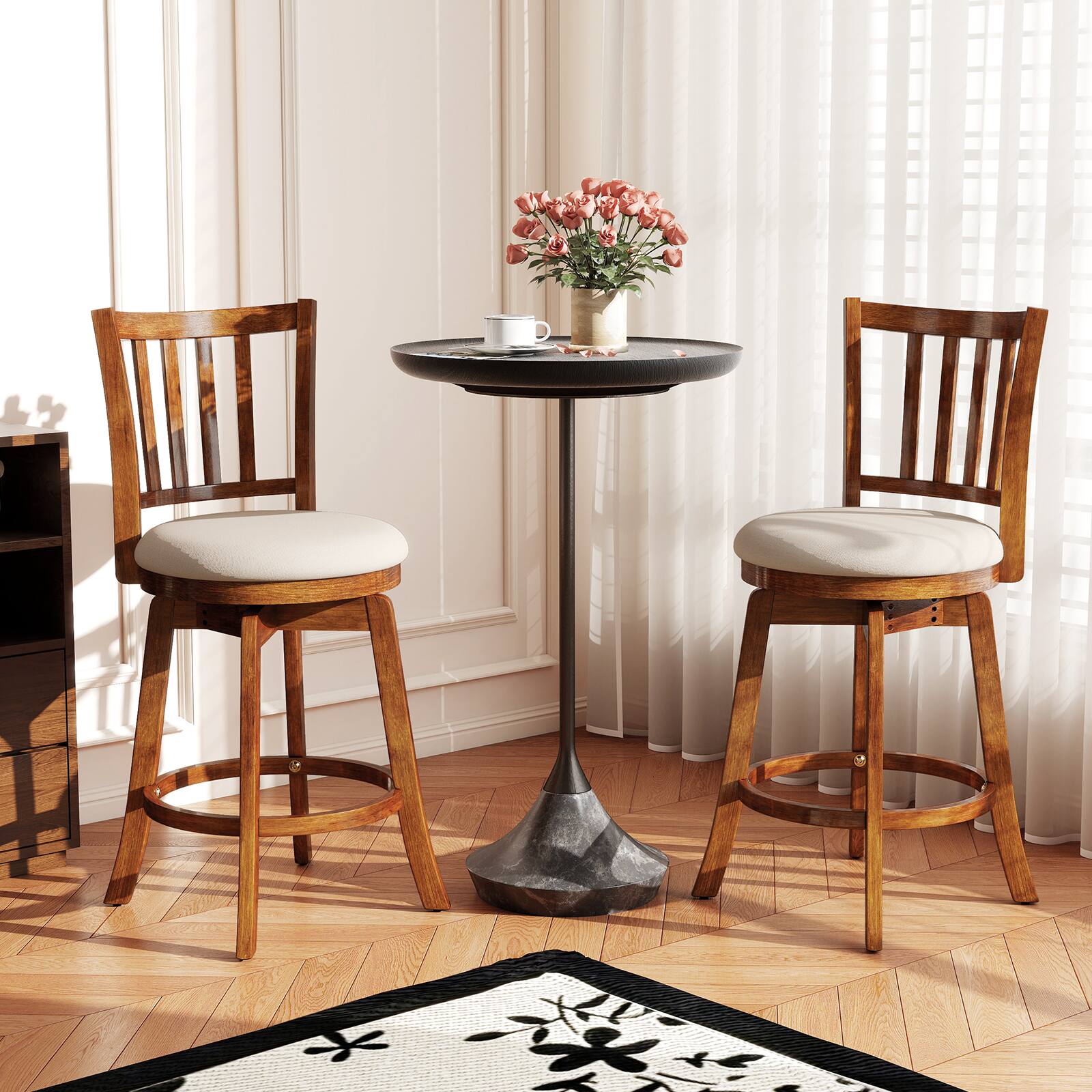 Alt View 1. Gymax - Gymax 25'' Swivel Counter Barstools Set of 2 w/Backrest & Upholstered Seat Footrest - Brown.