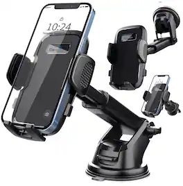 CardiVox - 3-in-1 Car Phone Holder Mount for iPhone & Android, Dashboard & Windshield Cell Phone Holder, Vent Mount, 360° - Black
