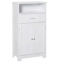 Kleankin - Modern Bathroom Floor Cabinet, Free Standing Storage Cabinet, Linen Cabinet with Drawer and Adjustable Shelf - White