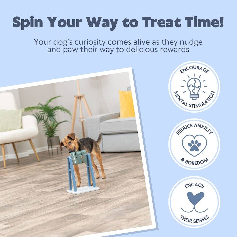 Spin Your Way to Treat Time!  
Your dog's curiosity comes alive as they nudge and paw their way to delicious rewards  

- ENCOURAGE MENTAL STIMULATION  
- REDUCE ANXIETY & BOREDOM  
- ENGAGE THEIR SENSES