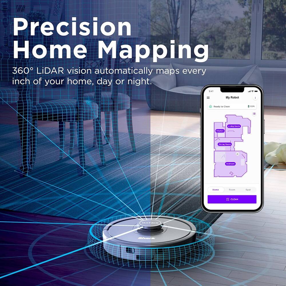 Precision Home Mapping

360° LiDAR vision automatically maps every inch of your home, day or night.

My Robot

Ready to Clean

Home Room Spot

CLEAN
