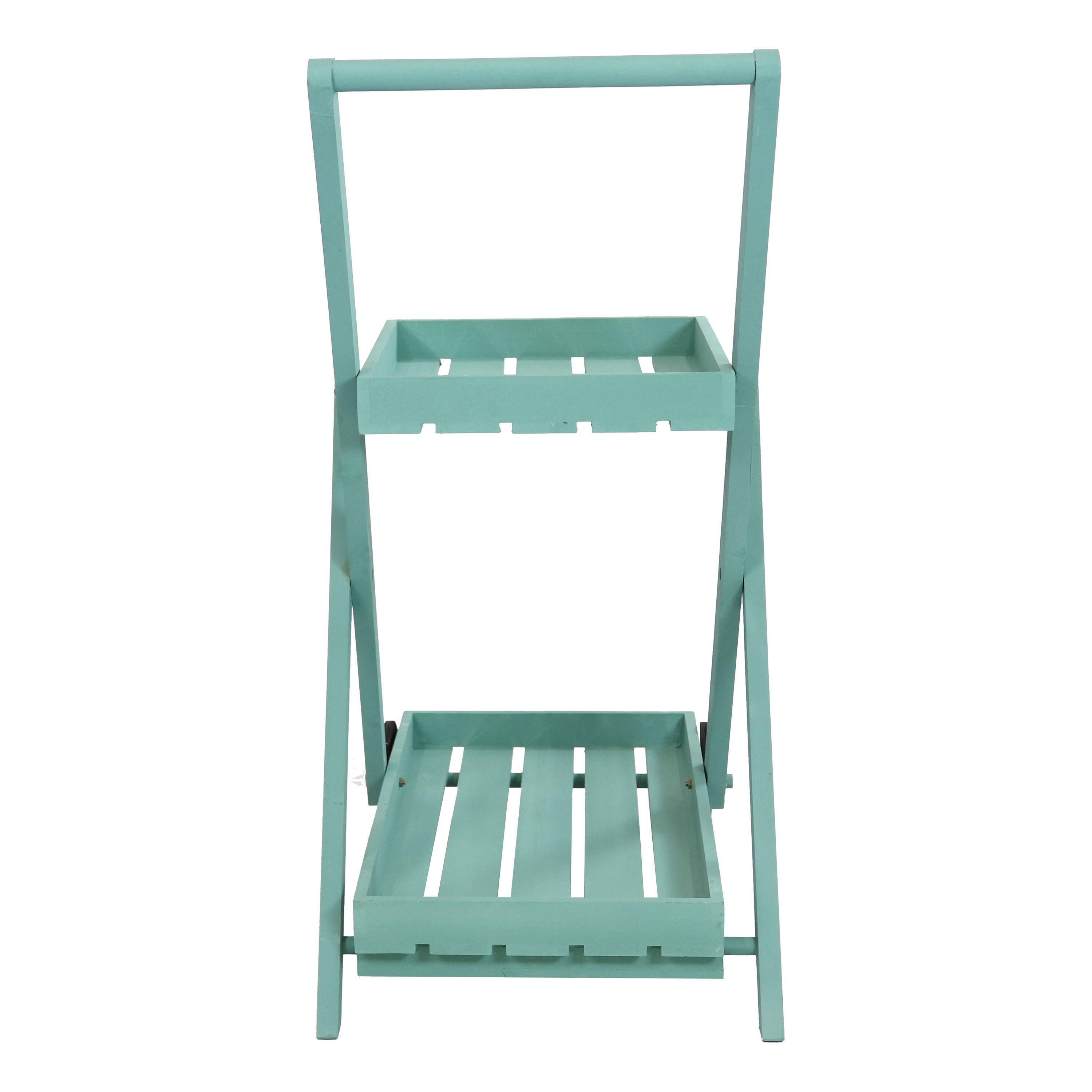 Alt View 9. Sunnydaze - 2-Tier Fir Wheeled Planter Stand - Robin Egg Blue.