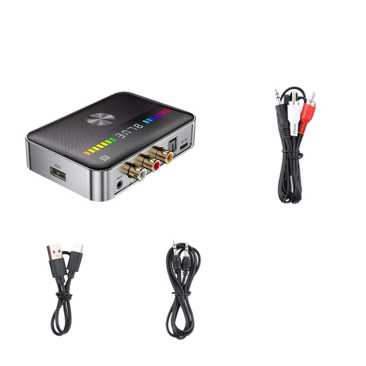 Stock Preferred - Bluetooth 5.3 Transmitter Receiver Adapter with 3.5 mm AUX RCA Optical Ports & LED Display – Hi-Fi Audio - Silver