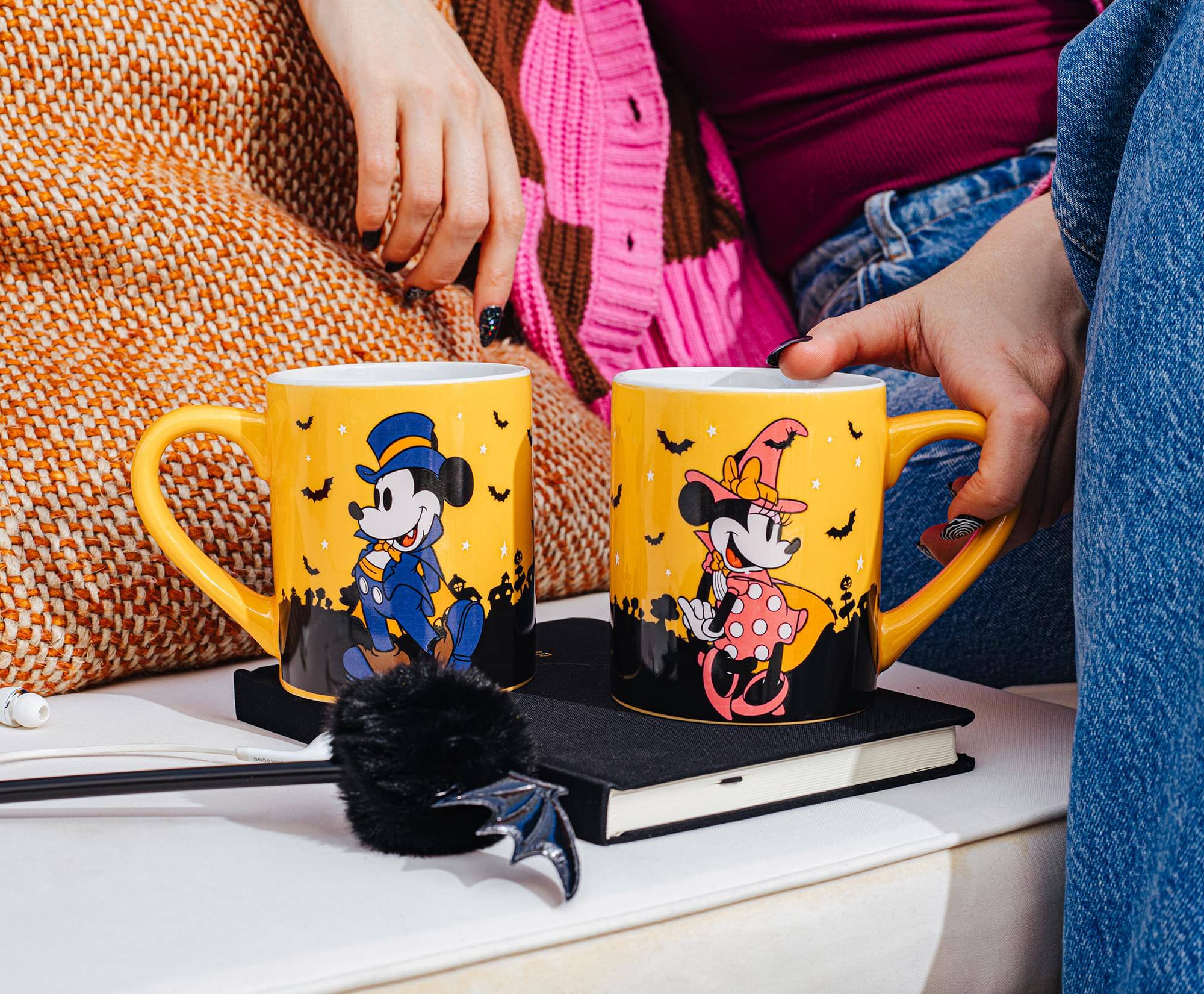 Alt View 5. Silver Buffalo - Disney Halloween Mickey and Minnie Mouse 14-Ounce Ceramic Mugs | Set of 2 - Orange.