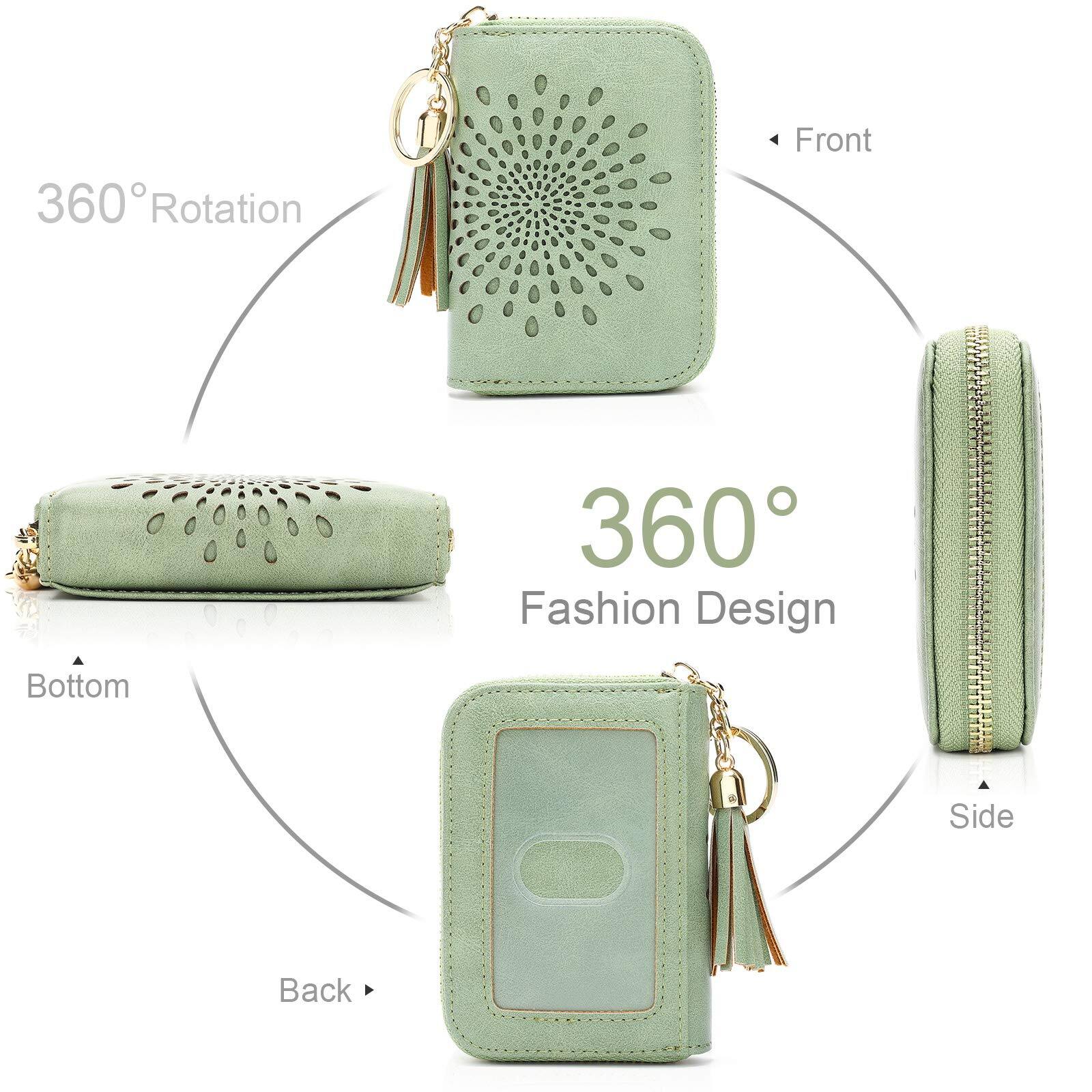 Left. Jadie Link - Rfid Credit Card Holder Zipper Case Keychain Small Wallet Women 1927 Green Stylish High quality Credit Card HolderThis - B-COFFEE-2（double zip）.