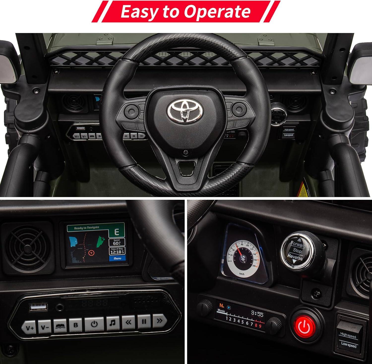 Easy to Operate

- Forward Stop Reverse
- V+ V- B
- 88
- N. Mesic
- 3:55
- 123456789
- High speed
- Low speed