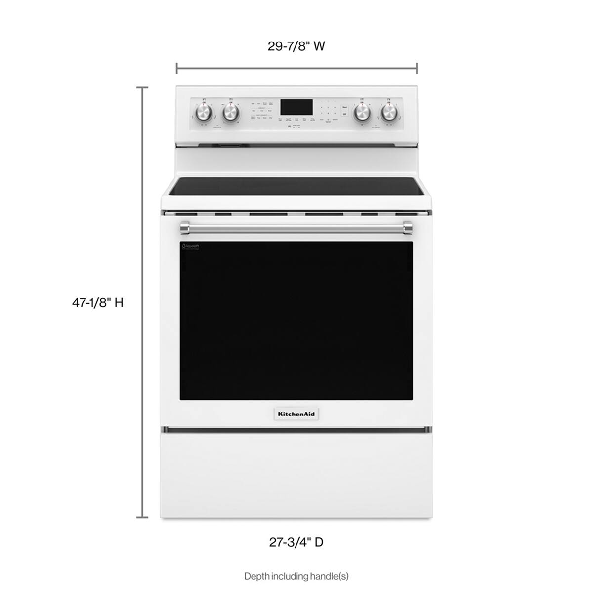 29-7/8" W  
47-1/8" H  
27-3/4" D  
Depth including handle(s)