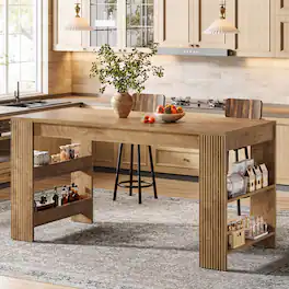 Tribesigns - Kitchen Island with Engineered Wood Construction, Storage Shelves and Wood Grain Finish for Kitchen - Brown