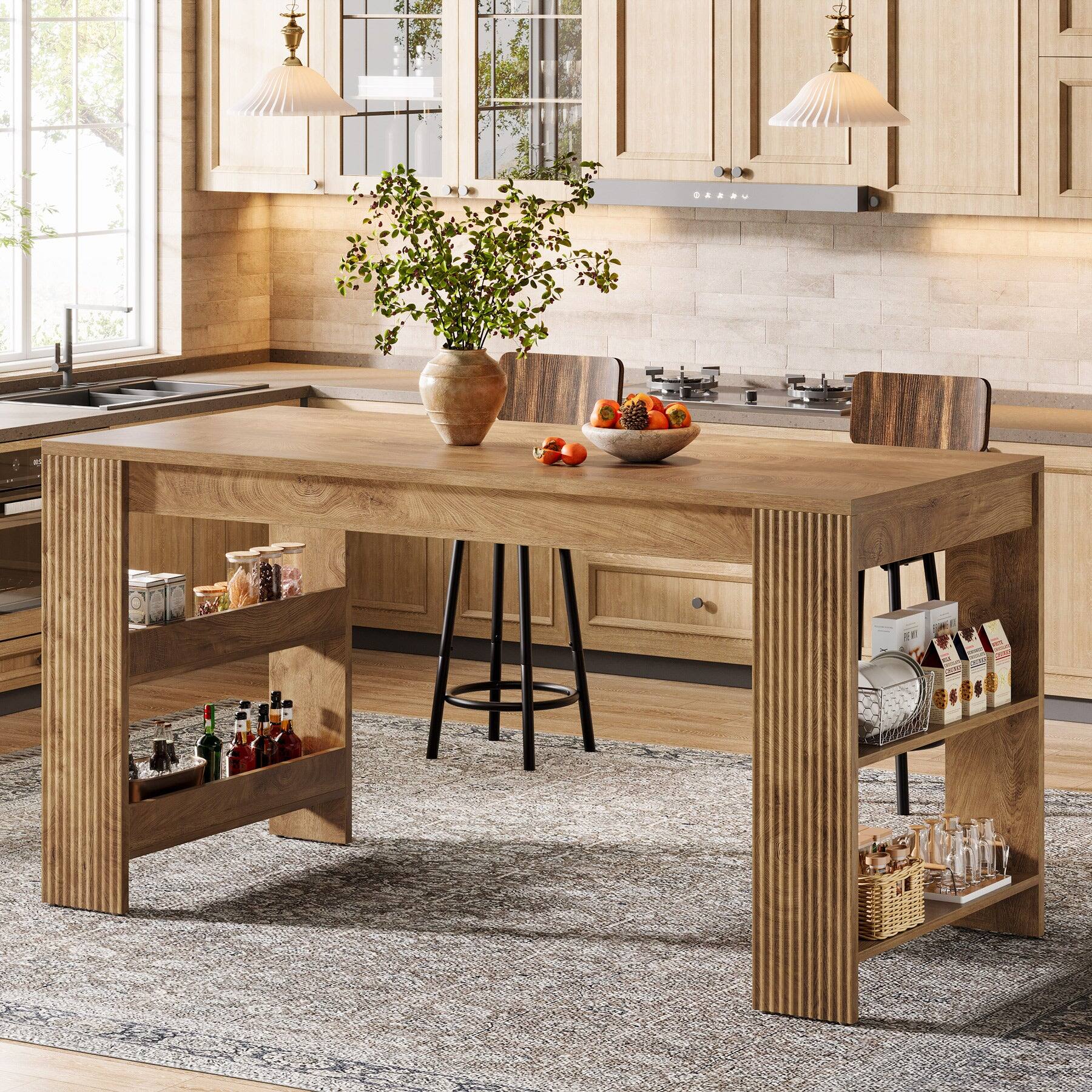 Tribesigns - Kitchen Island with Engineered Wood Construction, Storage Shelves and Wood Grain Finish for Kitchen - Brown