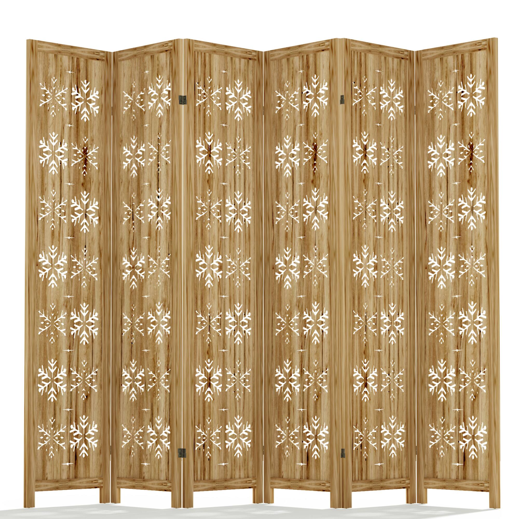 Angle. PexFix - Room Divider, 6-Panel Freestanding Wood Screen, Snow Pattern, 67 in. H Folding Privacy Screen for Office, Bedroom - Natural.