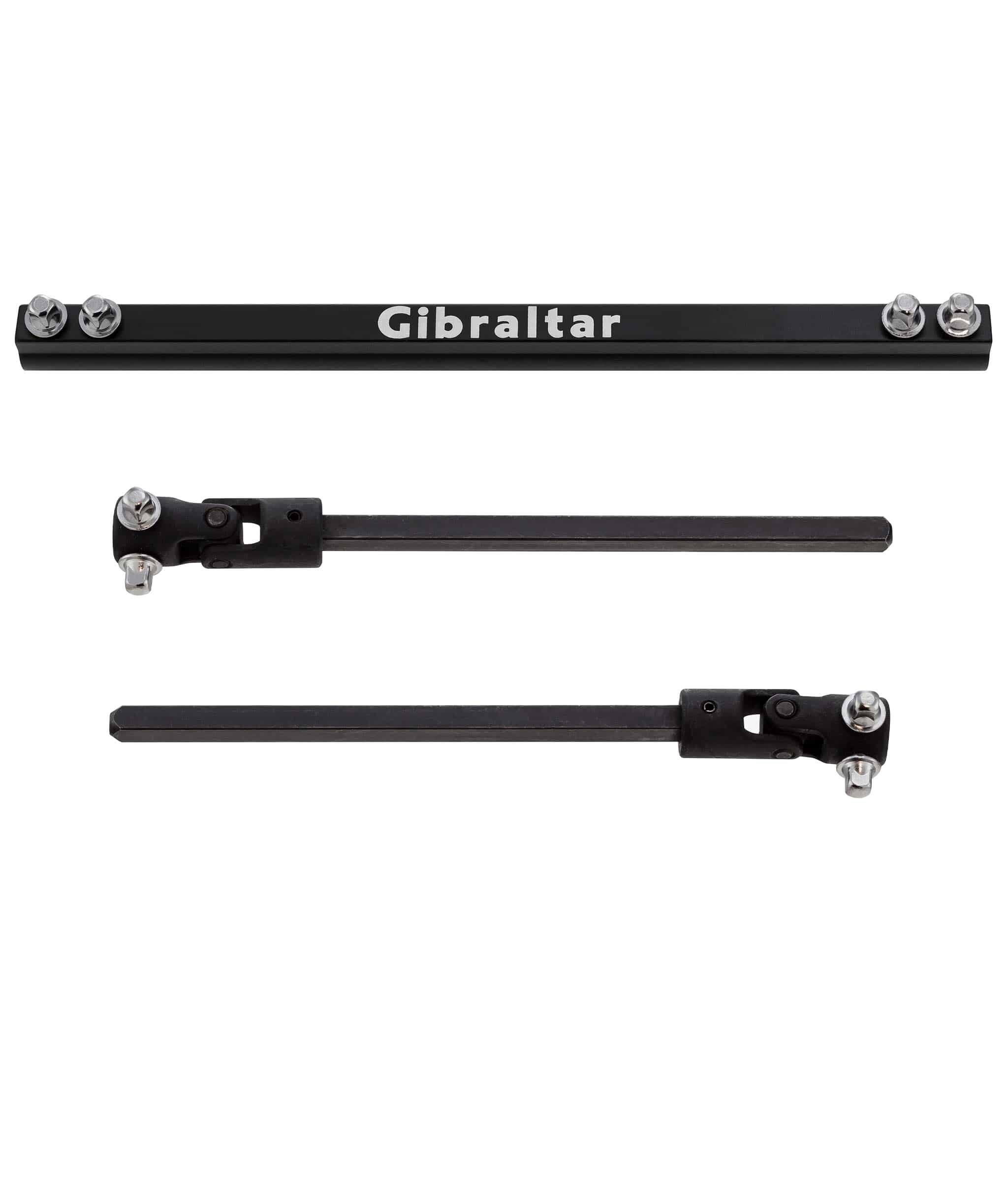Left. Gibraltar Hardware - Universal Double Pedal Connector Arm, Durable Steel U-Joint Construction, Compatible with Most Double Bass Pedals.