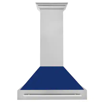 Front. ZLINE - ZLINE 48 in. Ducted Satin Stainless Steel Wall Mount Range Hood with Blue Gloss Shell - Silver.
