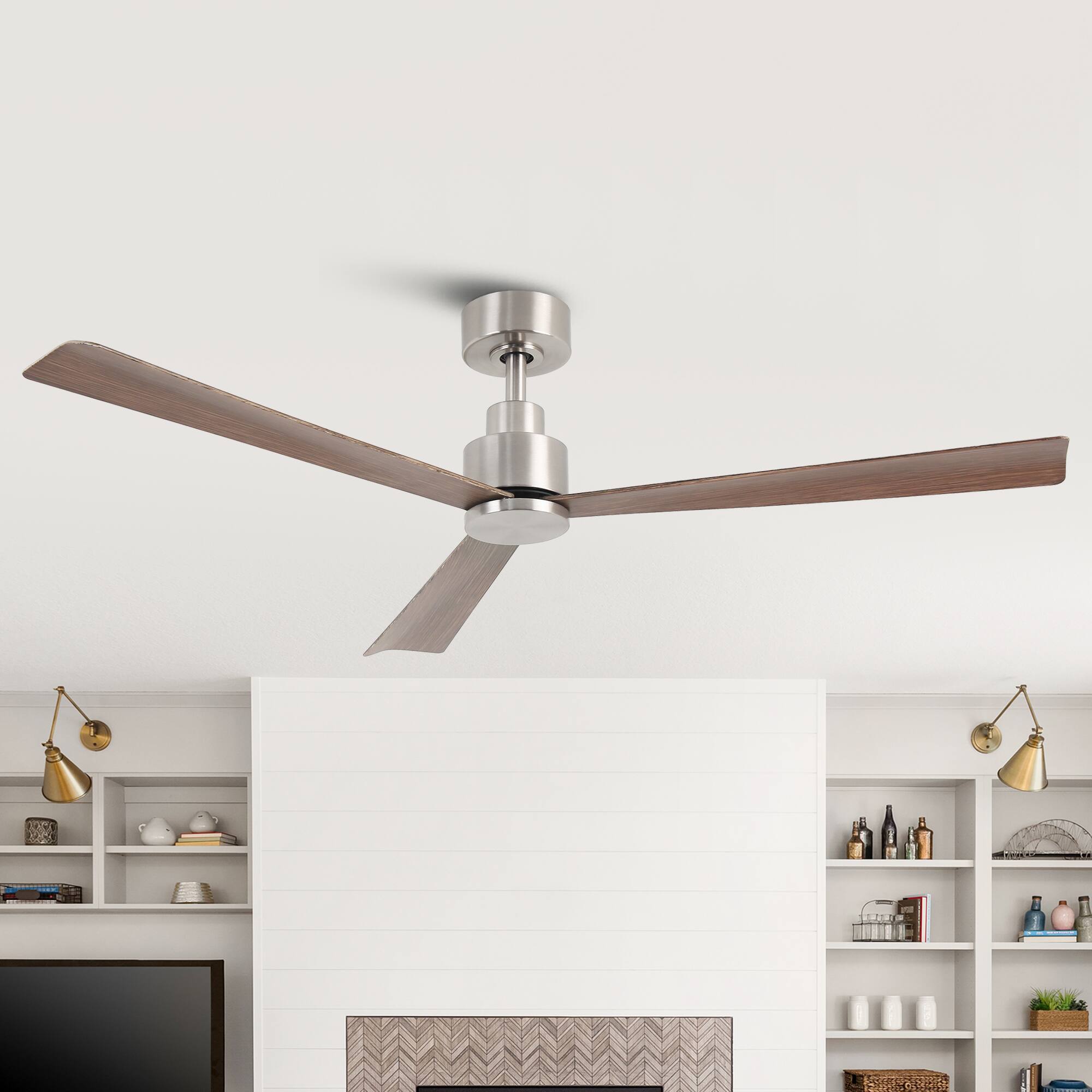 Alt View 1. Parrot Uncle - 52" Modern 3-Blade Ceiling Fan with Reversible DC Motor, 6-Speed, Remote Control, No Light - Nickel.
