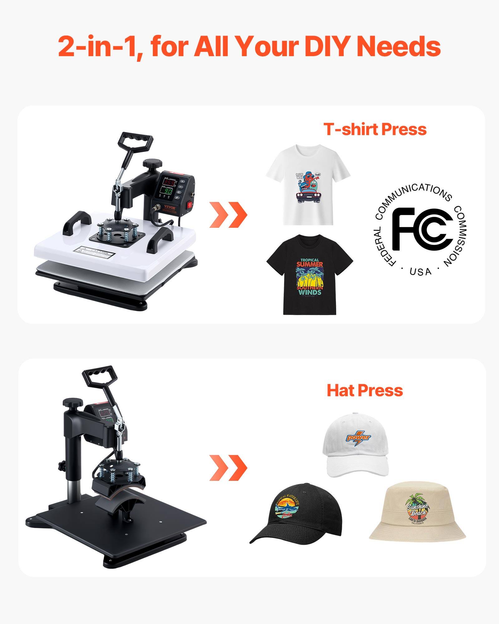 2-in-1, for All Your DIY Needs

T-shirt Press

2 VILVOR
1000 TROPICAL SUMMER SOUTHERN WINDS
COMMUNICATIONS FEDERAL FC COMMISSION USA

Hat Press

KAMERINFE
power
Bunchine Beach comments Abouts