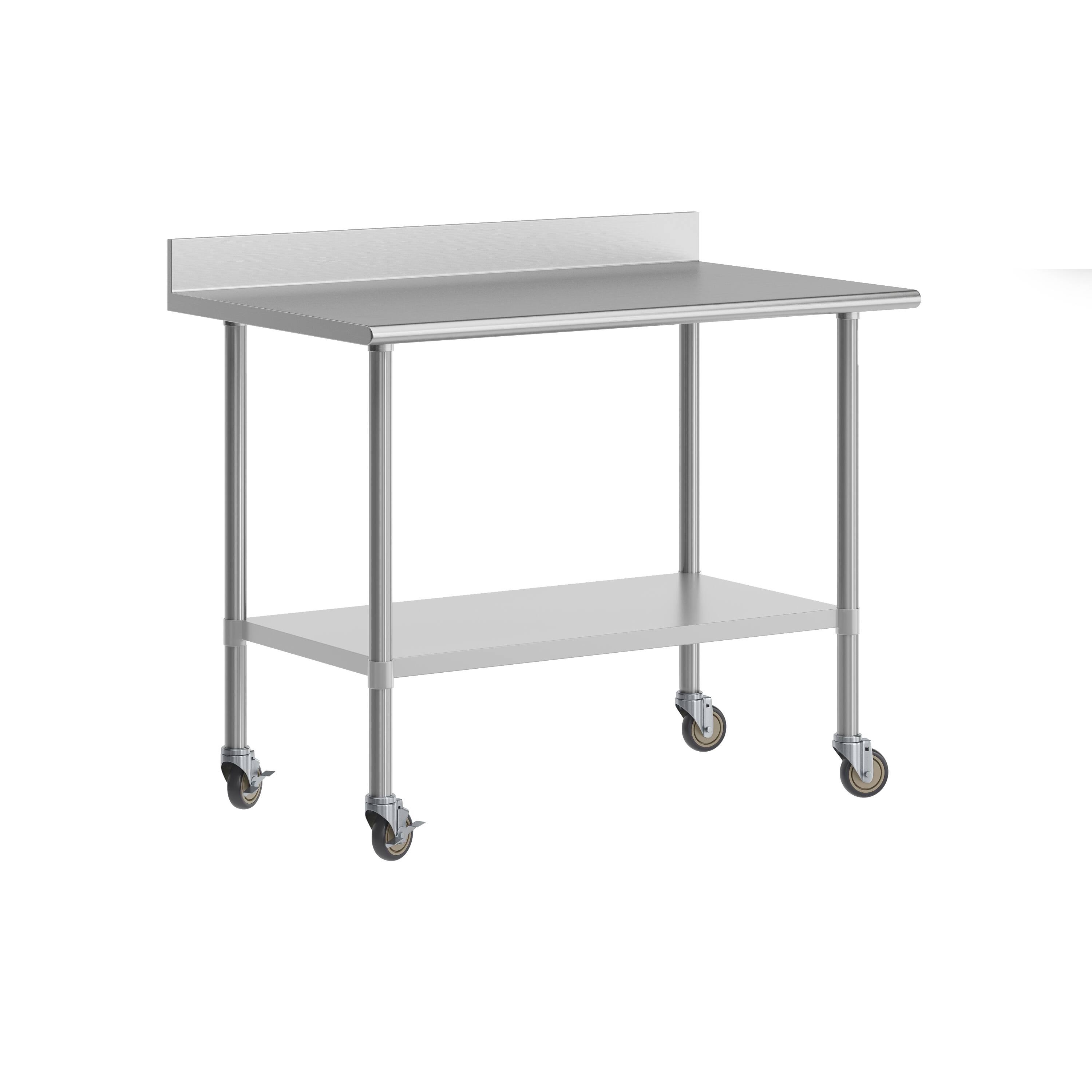 Front. Flash Furniture - Reese 30" x 48" Prep and Work Table with NSF Certified Stainless Steel Top Shelf, 4" Backsplash, Adjustable Galvanized S - Gray.