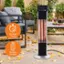 The text on the image is grouped as follows:

1. 24 Hour Timer: The timer is set to 24 hours, allowing the heater to be used for an extended period.
2. Remote Control: The heater can be controlled using a remote, providing convenience and ease of use.
3. 9 Hour Timer: The timer can also be set to 9 hours, providing a shorter heating duration.

These features make the heater versatile and suitable for various heating needs.