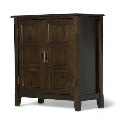 Front. Simpli Home - Burlington Low Storage Cabinet - Mahogany Brown.
