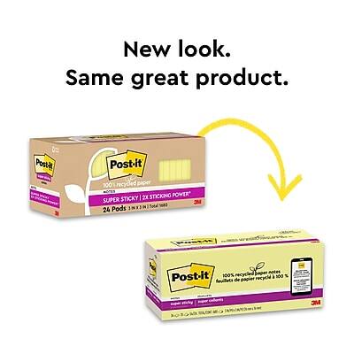 New look. Same great product.

Post-it 100% recycled paper
SUPER STICKY (2X STICKING POWER)
24 Pods (5 notes)
100% recycled paper
100% fiables de papier recyclé
3M