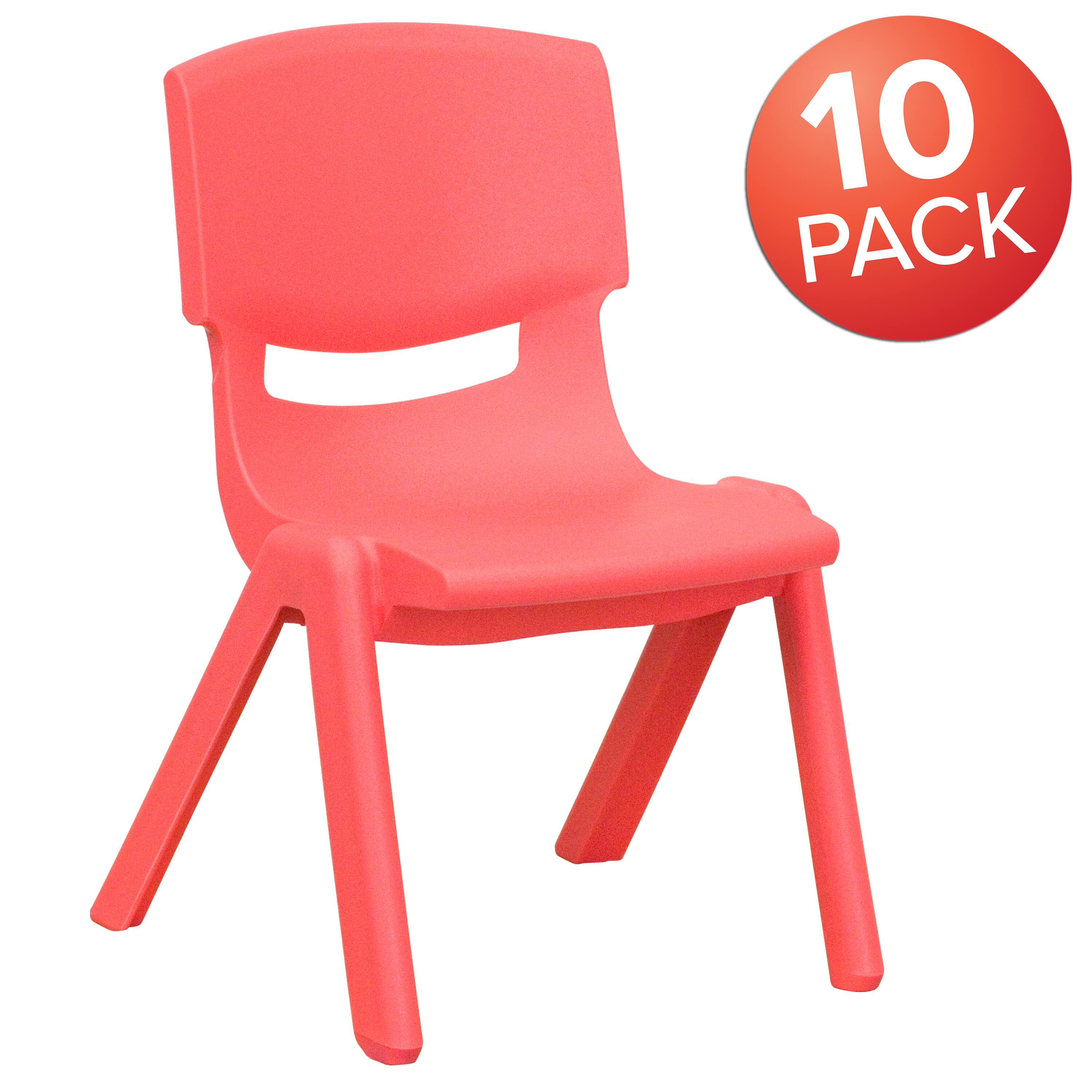 Alt View 1. Emma + Oliver - 10 Pack Plastic Stackable School Chair with 10.5" Seat Height - Red.