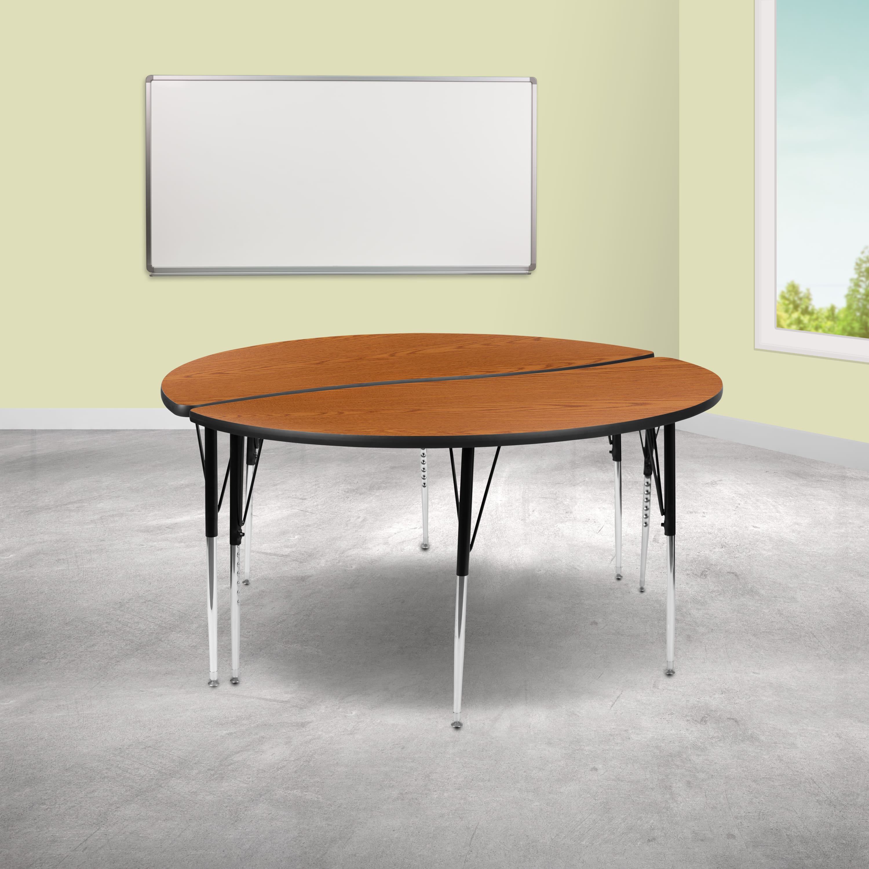 "Emma + Oliver - 2 Piece 60"" Circle Wave Collaborative Grey Adjustable Activity Table Set - Oak" price history on PriceWatchPro