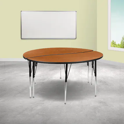 Front. Emma + Oliver - 2 Piece 60" Circle Wave Collaborative Grey Adjustable Activity Table Set - Oak.