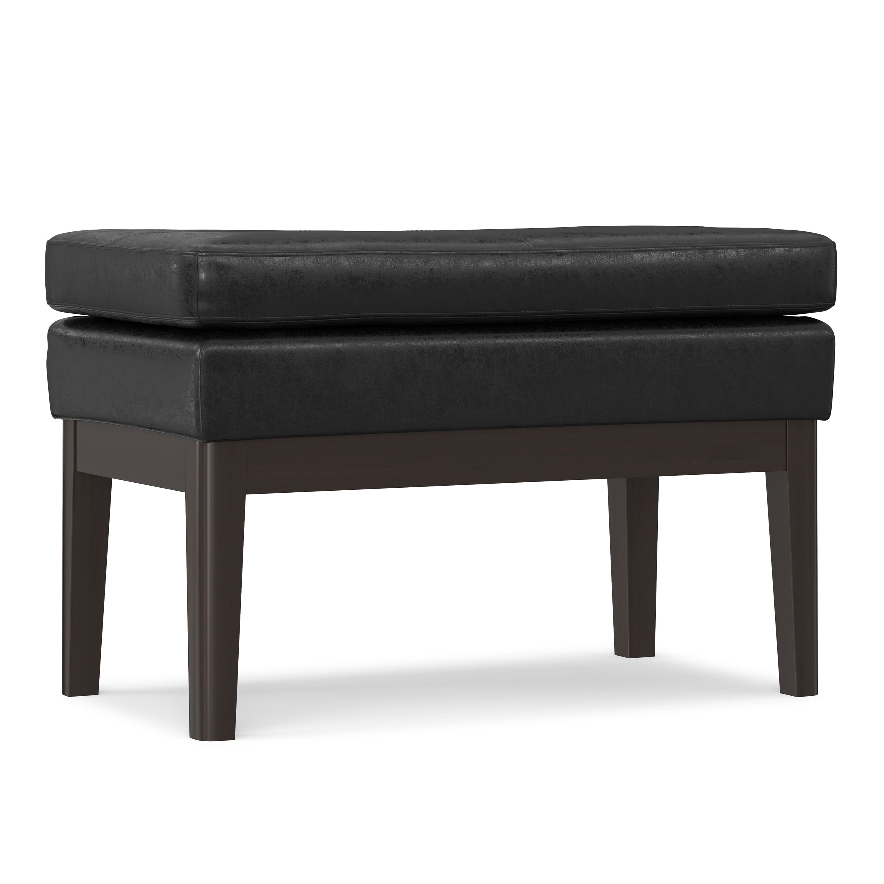 Front. Simpli Home - Carlson Small Ottoman Bench in Distressed Black - Distressed Black.