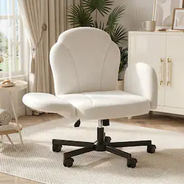 Bestier - Ergonomic Petal-Shaped Office Chair with Flip-Up Arms, Adjustable Backrest with Swivel Wheels Chair for Home Office - Off White Dutch Velvet