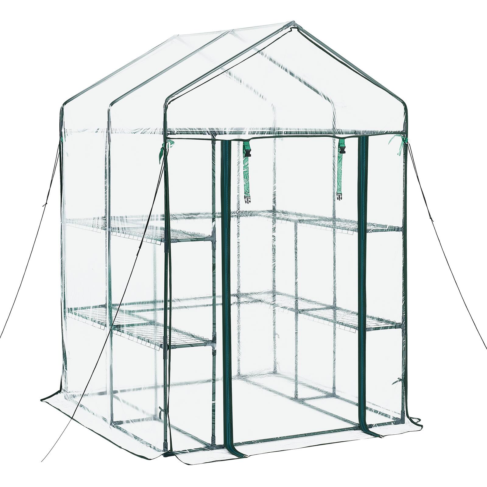 Alt View 5. VEVOR - Walk-in Greenhouse, 54" x 54" x 77.2" Greenhouse for Outdoors with PVC Cover, 2 Tiers 10 Shelves, Roll-Up Zipper Door - Transparent color.