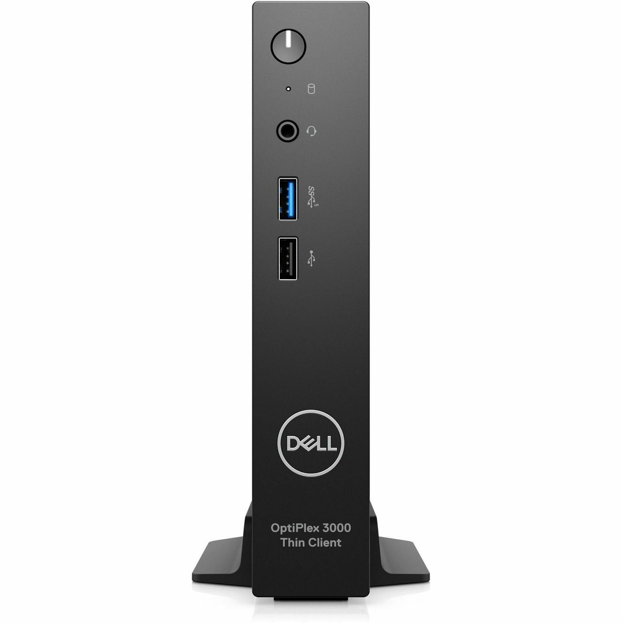 Sure, here is the corrected and grouped text from the image:

---

**DELL**

OptiPlex 3000  
Thin Client

---

**Ports:**

- Power button
- USB port
- Ethernet port
- Display port
- Audio jack

---