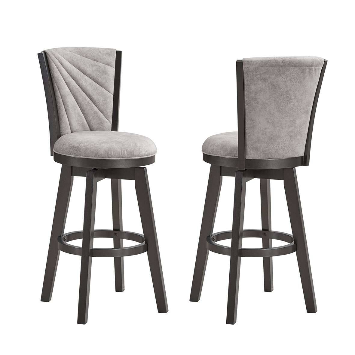 Angle. Kings Brand Furniture - Kings Brand Furniture Contemporary Upholstered 360° Swivel Bar Height Stools with Footrest, Set of 2 - Grey/Dark Brown.