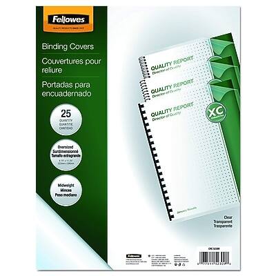 Fellowes Binding Covers  
Couvertures pour reliure  
Portadas para encuadernado  

25 QUANTITY  
QUANTEE  
CANTIDAD  

Oversized  
Surdimensionné  
Tamaño exdrande  

Midweight  
Peso mediano  

Clear  
Transparente  
Transparent  

QUALITY REPORT  
QUALITY REPORT  
QUALITY REPORT  

XC  

77599