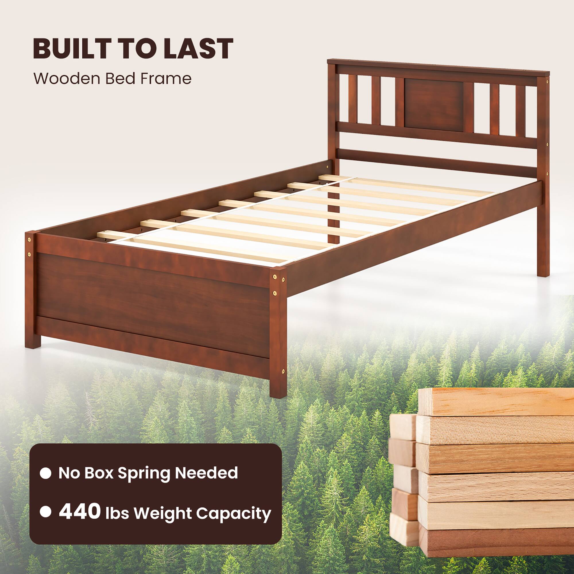 BUILT TO LAST Wooden Bed Frame
No Box Spring Needed
440 lbs Weight Capacity