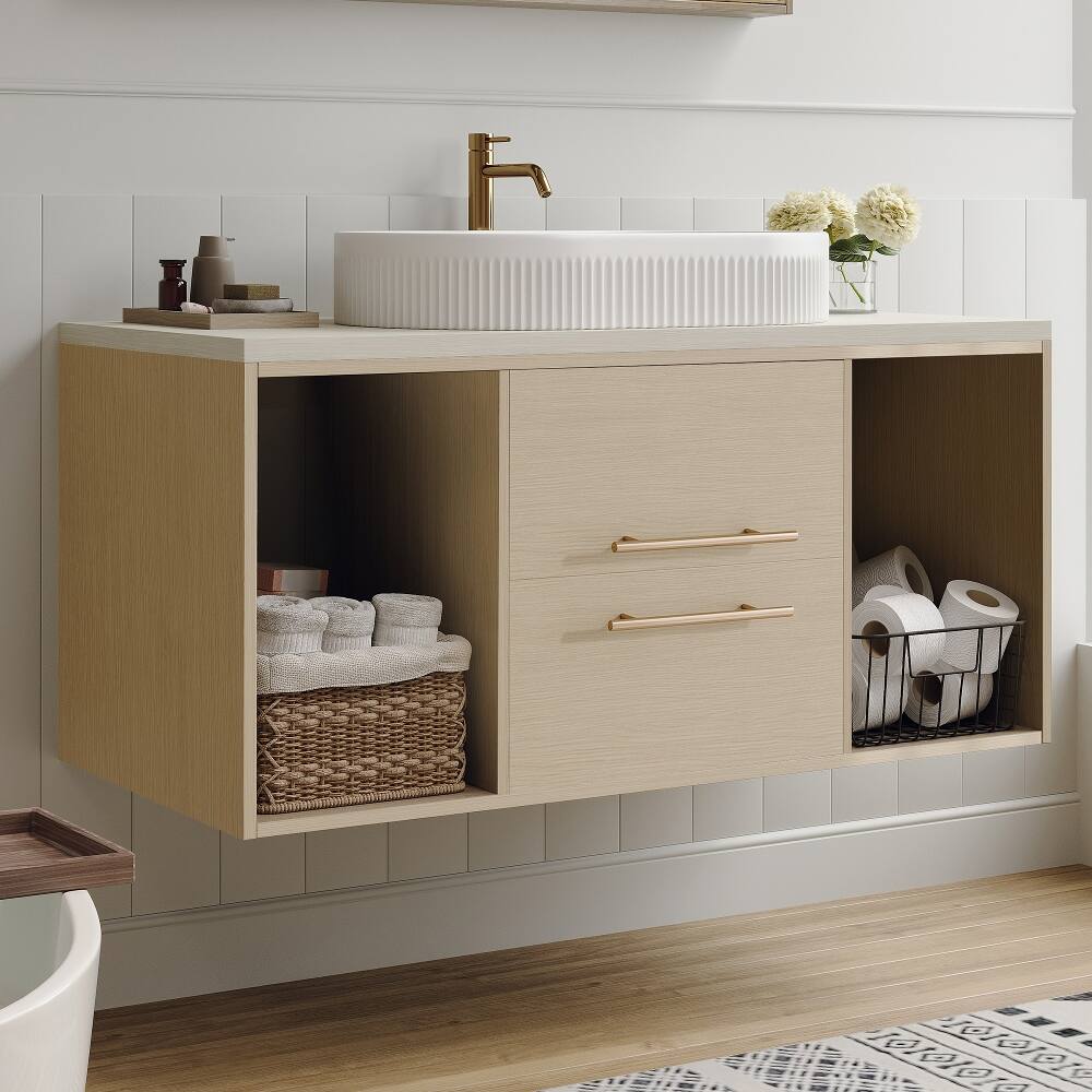 Back. Loheer - Loheer 39.3 inch wall mounted bathroom vanity floating vanity with ceramic sink White and Wood - White, Wood.