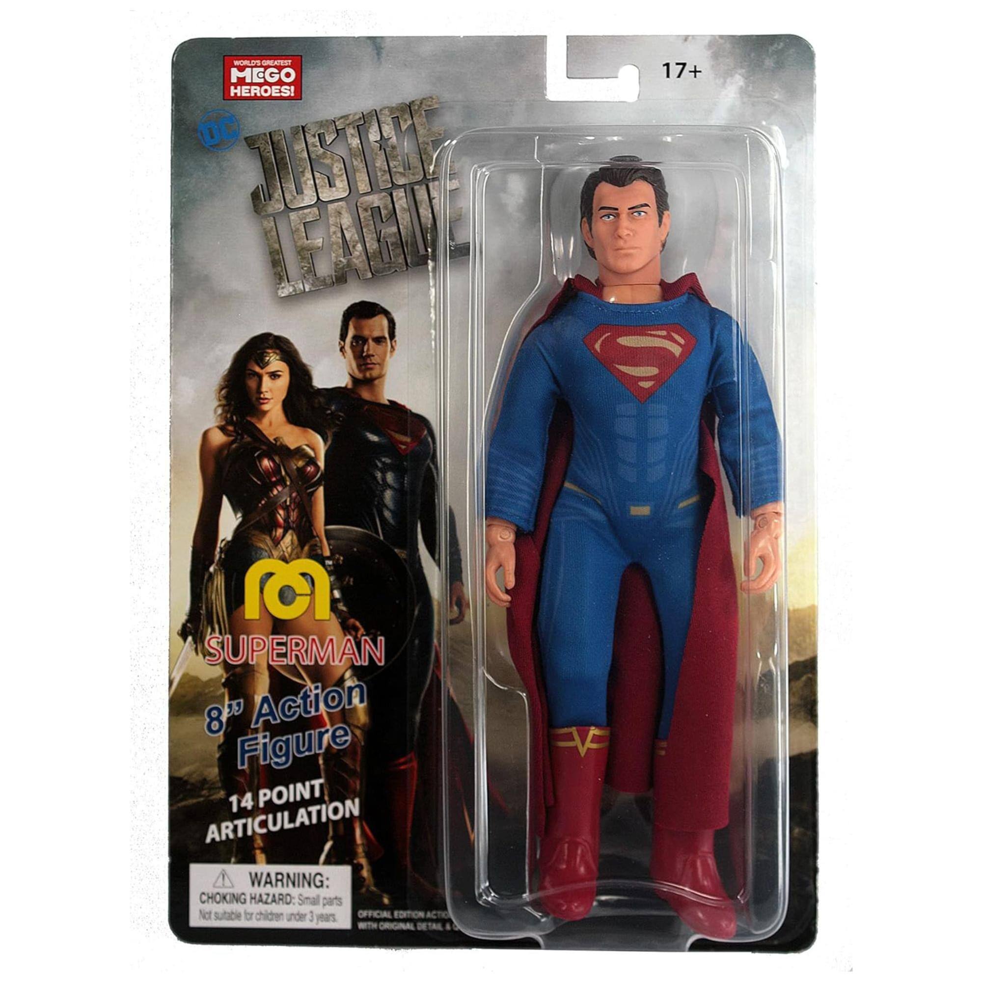 Mego Heroes! DC Justice League  
17+  
Superman  
8" Action Figure  
14 Point Articulation  
Warning: Choking Hazard - Small parts. Not suitable for children under 3 years.