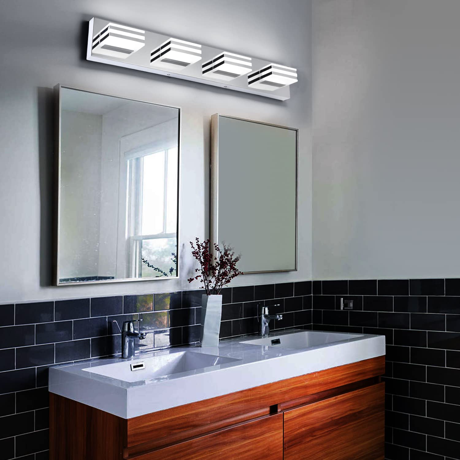 Alt View 2. Earthley Blooms - Led Vanity Lights For Bathroom Light Lamp Over nch Bathoom Mirror Fixtures Modern Bath Bar Lighting Chrome - Black-Not-Dimmable 3-Light, 20-Inch.