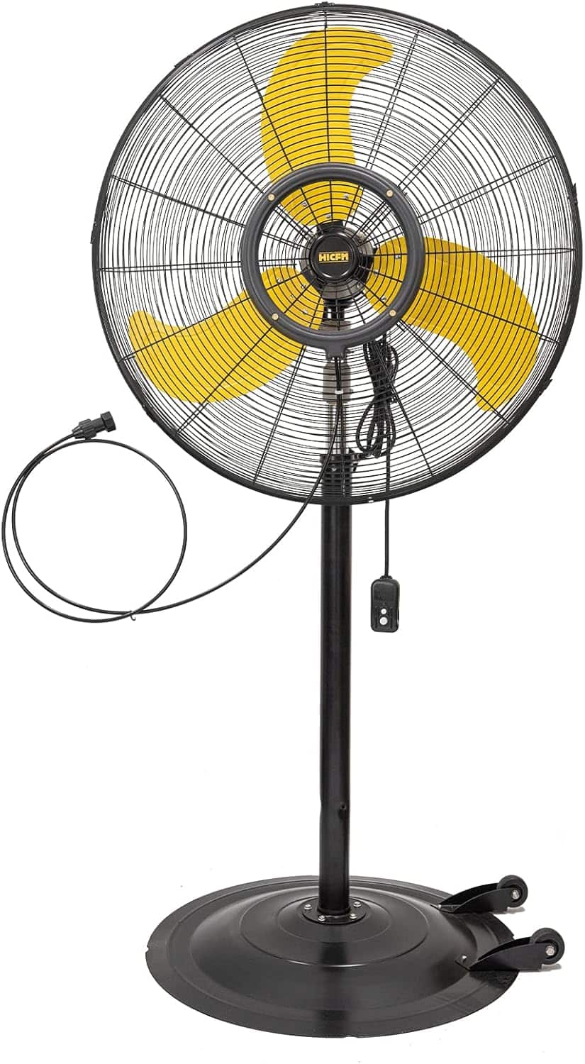 Akoasm - 30" Misting Oscillating Pedestal Fan with Wheels, IP44 1/3 HP Motor, 9300 CFM, Detachable Mist, UL Outdoor for Patio
