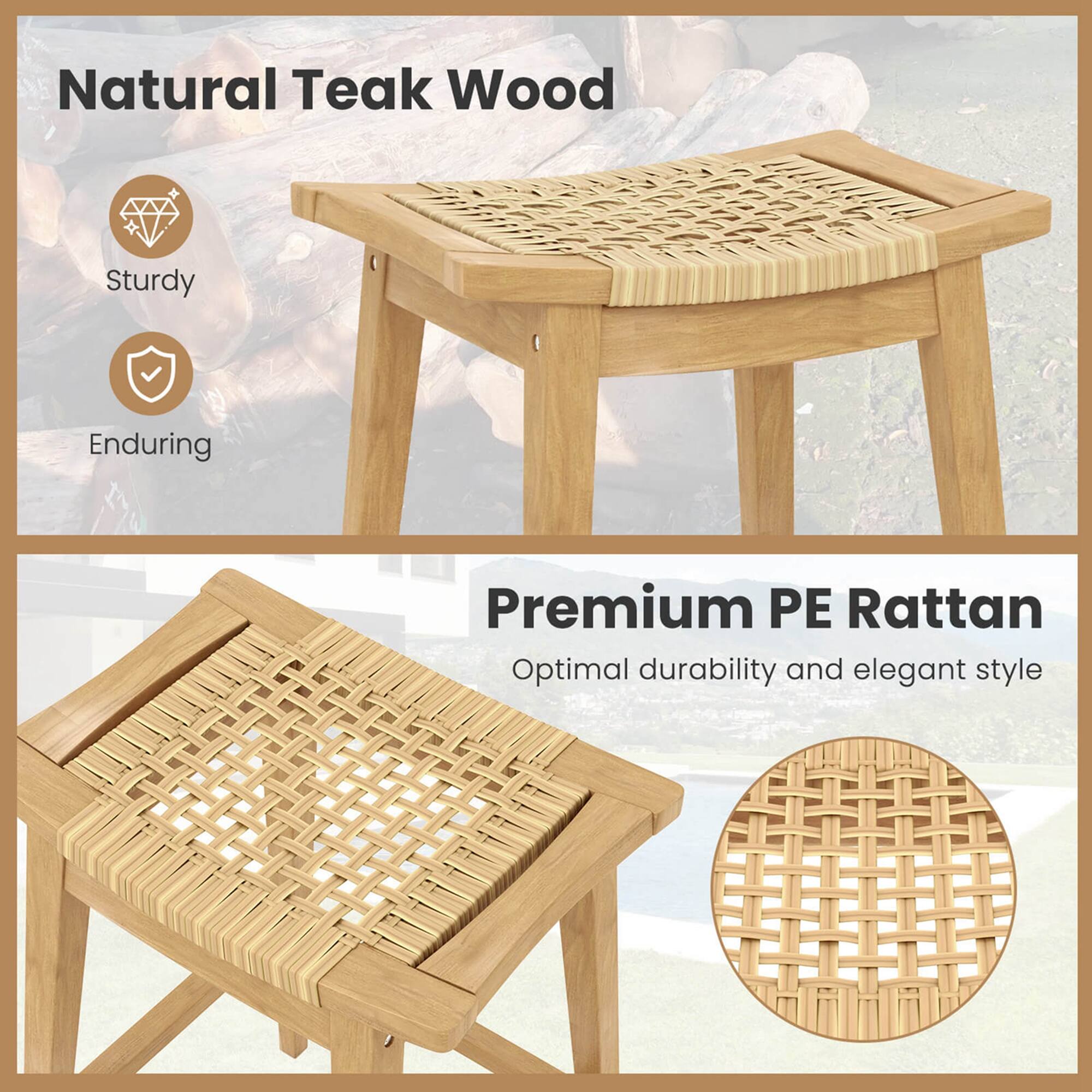 Natural Teak Wood - Sturdy, Enduring

Premium PE Rattan - Optimal durability and elegant style