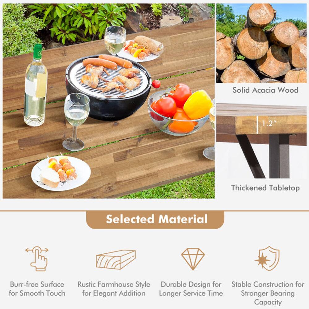 Solid Acacia Wood 1.2" Thickened Tabletop  
Selected Material  
Burr-free Surface for Smooth Touch  
Rustic Farmhouse Style for Elegant Addition  
Durable Design for Longer Service Time  
Stable Construction for Stronger Bearing Capacity