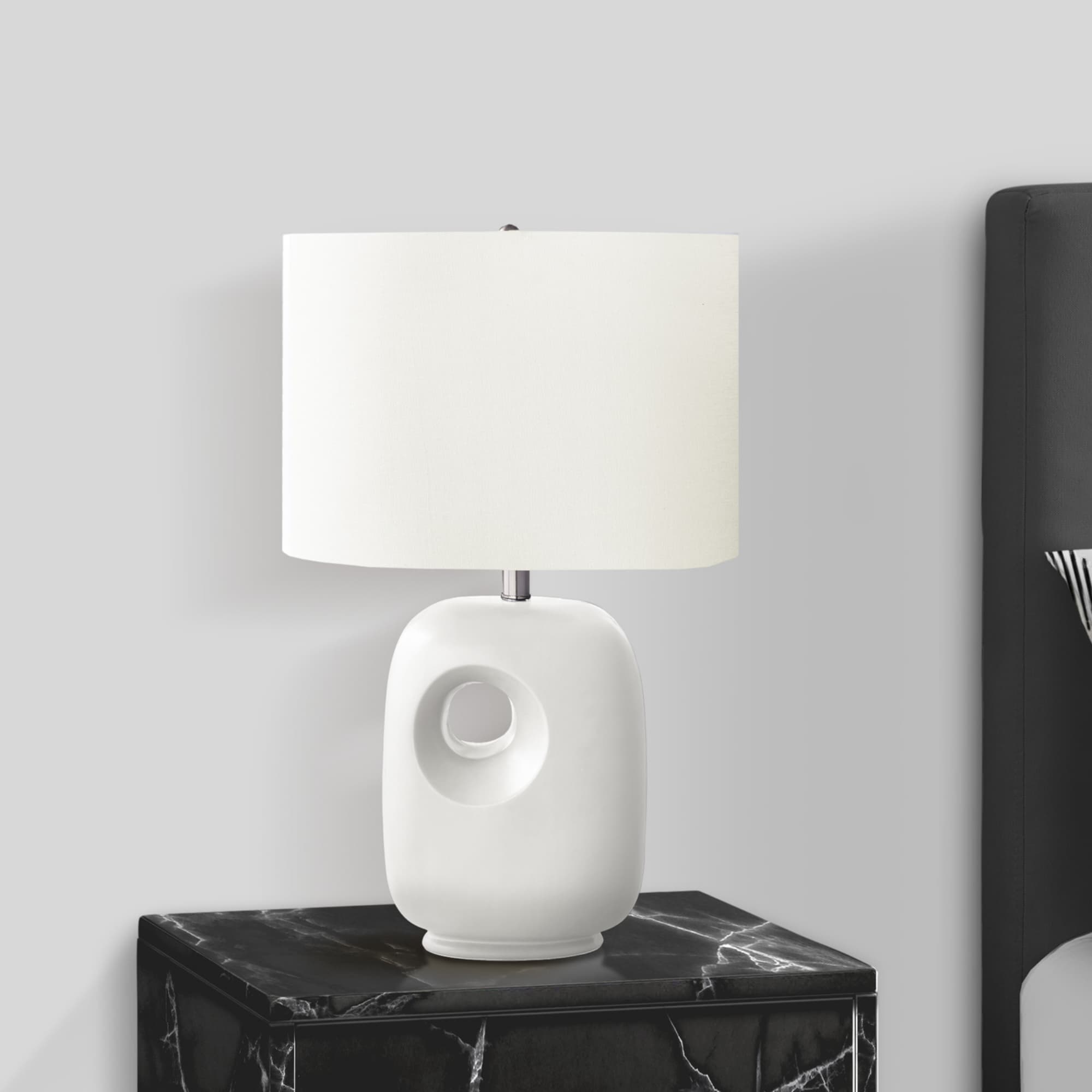 Left. Luckbyte - 26 Inch White Ceramic Table Lamp Ivory Cream Shade Contemporary Modern Light.