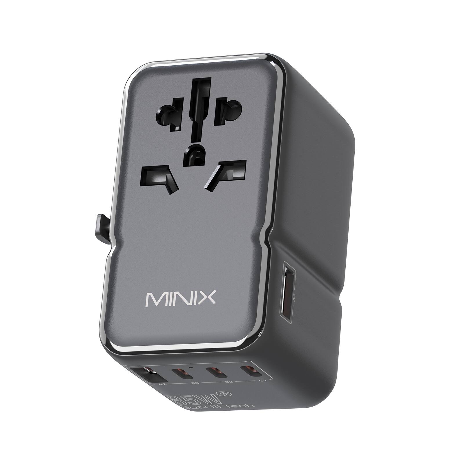 MINIX is a brand of electronic devices, such as chargers and power strips. The image features a MINIX charger, which is a small, portable device that can be used to charge electronic devices such as smartphones and tablets. The charger is designed to be compact and easy to carry, making it a convenient option for people on the go.