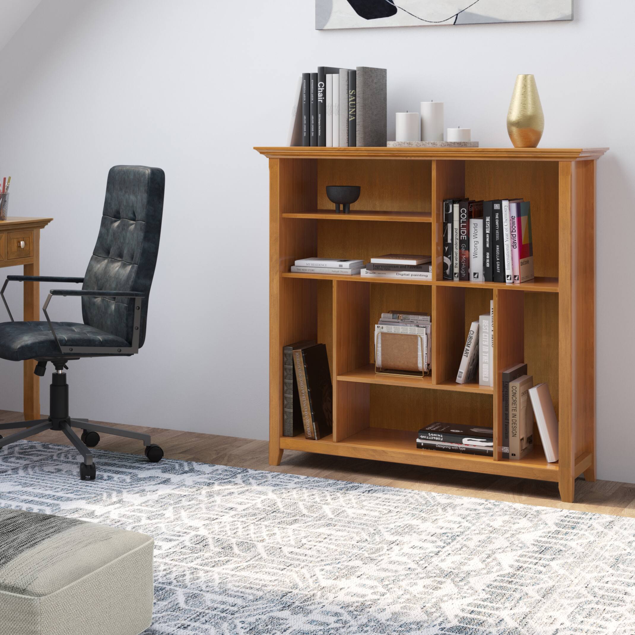 Left. Simpli Home - Amherst Multi Cube Bookcase and Storage Unit - Light Golden Brown.